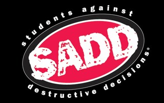 Black, red and white SADD logo - students against destructive decisions